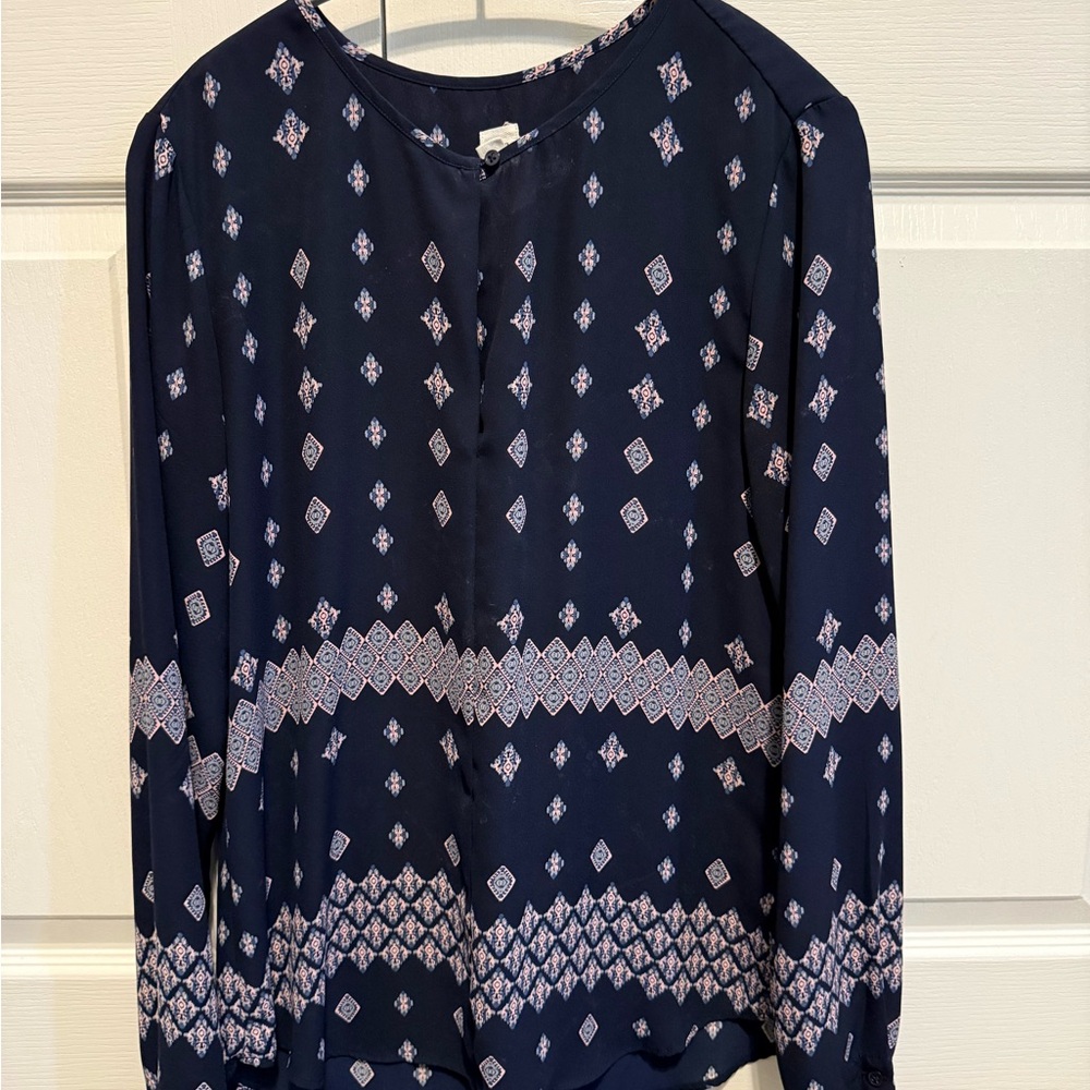 GAP Navy Geometric Print Blouse